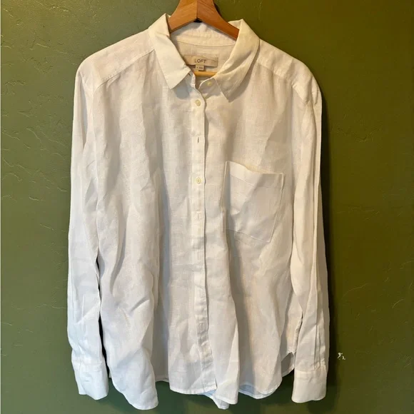 Loft White Linen Button Down - Picture 1 of 3